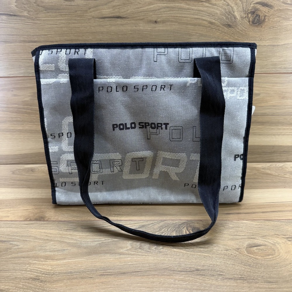 Polo Sport Vintage 90's Medium Zip Tote Gray Signature Script Travel School Bag
